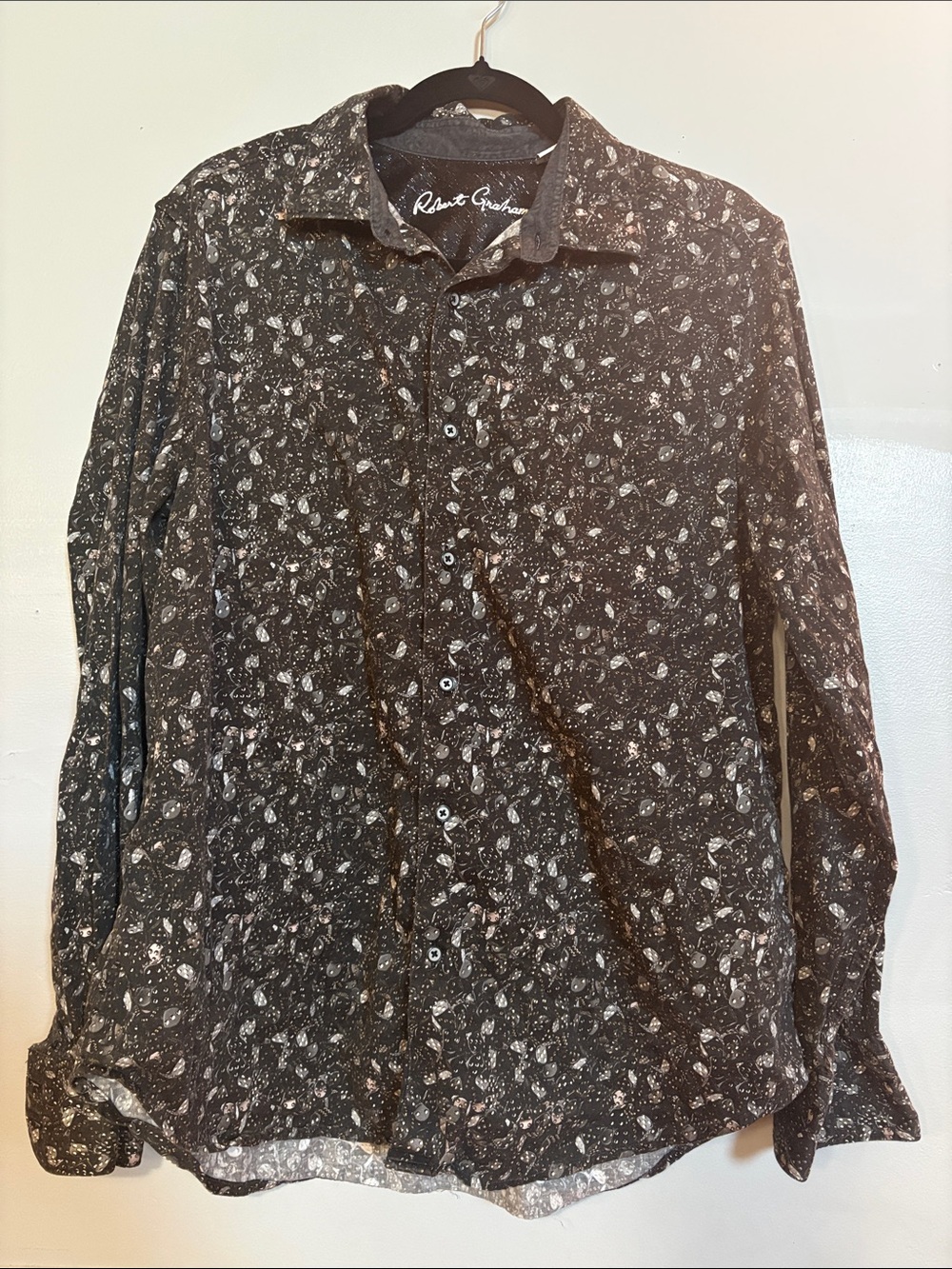 Robert Graham Men’s XL Black Floral Paisley Print Button Up Shirt